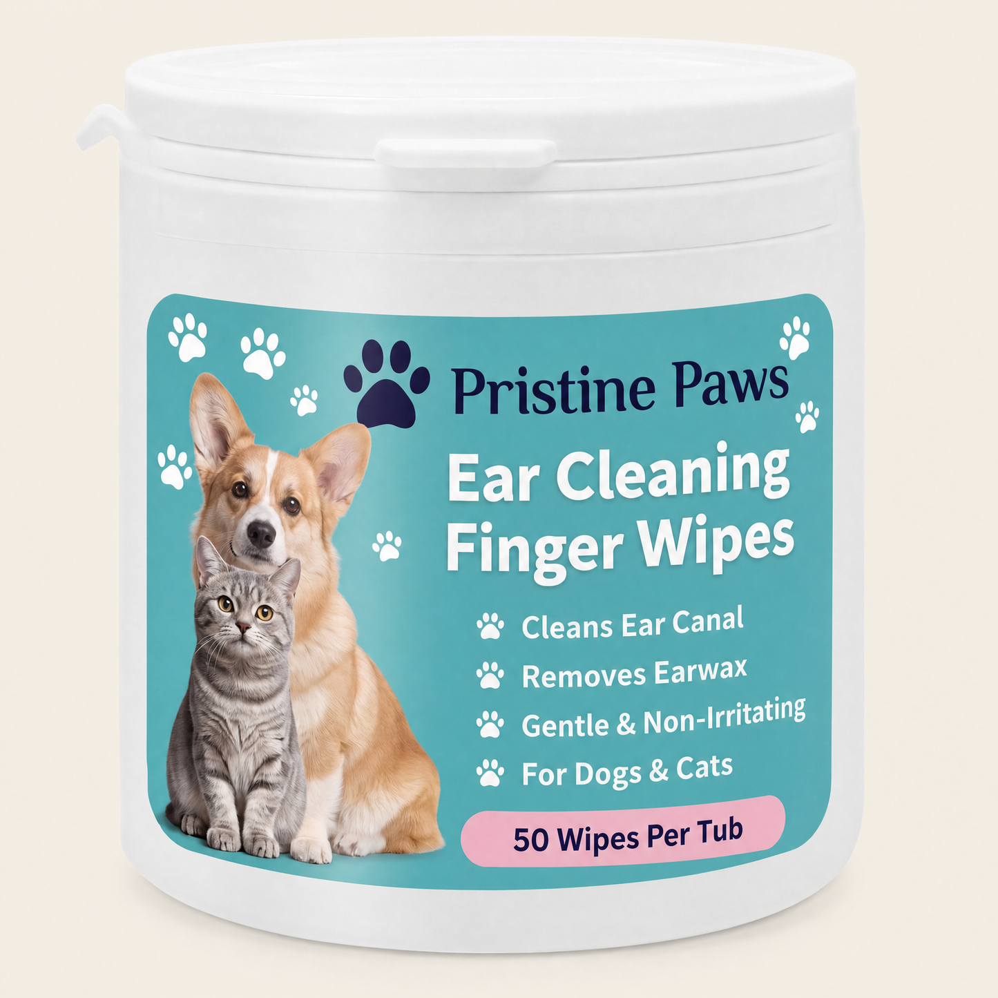 Pristine Paws™ Ear Cleaning Finger Wipes for Dogs & Cats — Gentle Aloe & Chamomile, 50 Wipes